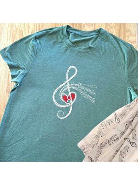 Teal Music Treble Clef Graphic Tee Size XXL Soft Casual Top Singer Shirt
